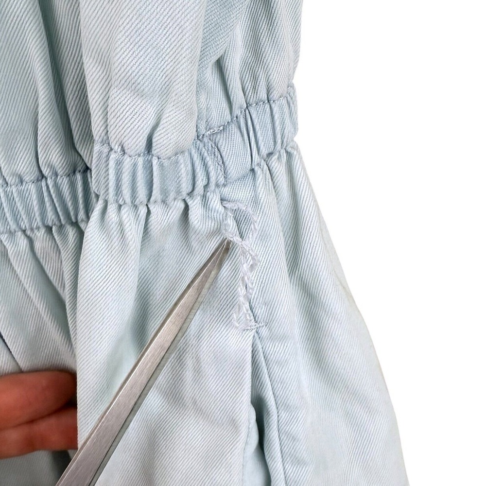 Lane Bryant Chambray Babydoll Dress Size 14 Blue Tiered Ruffle Belted Pockets - Picture 9 of 13